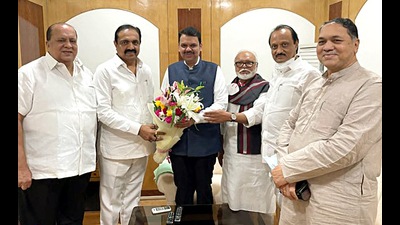 Nationalist Congress Party (NCP) leaders Ajit Pawar, Jayant Patil (2L) and Chhagan Bhujbal (3R) meet with Maharashtra Deputy Chief Minister Devendra Fadnavis to demand an immediate help for the flood-affected victims due to heavy rains and flood in the State, in Mumbai on Monday. (ANI) Nationalist Congress Party (NCP) leaders Ajit Pawar, Jayant Patil (2L) and Chhagan Bhujbal (3R) meet with Maharashtra Deputy Chief Minister Devendra Fadnavis to demand an immediate help for the flood-affected victims due to heavy rains and flood in the State, in Mumbai on Monday. (ANI)
