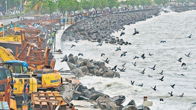 BMC officials said the tetrapods were temporarily shifted ahead of monsoon to ensure there is uninterrupted flow of water from the Storm Water Drain (SWD) outlets during the monsoon season (Bhushan Koyande) BMC officials said the tetrapods were temporarily shifted ahead of monsoon to ensure there is uninterrupted flow of water from the Storm Water Drain (SWD) outlets during the monsoon season (Bhushan Koyande)