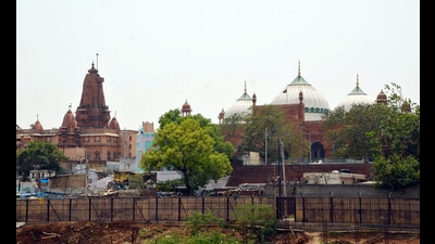 Mathura, May 19 (ANI): A view of Sri Krishna Janmabhoomi temple and Shahi Idgah mosque, in Mathura on Thursday. Mathura court allows lawsuit demanding removal of Shahi Idgah mosque. (ANI Photo) (KK Arora) Mathura, May 19 (ANI): A view of Sri Krishna Janmabhoomi temple and Shahi Idgah mosque, in Mathura on Thursday. Mathura court allows lawsuit demanding removal of Shahi Idgah mosque. (ANI Photo) (KK Arora)