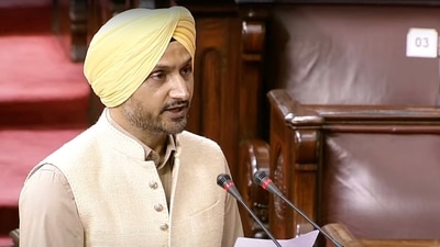 Harbhajan Singh takes oath as Rajya Sabha MP on the first day of the Monsoon session of Parliament in New Delhi on Monday. (ANI) Harbhajan Singh takes oath as Rajya Sabha MP on the first day of the Monsoon session of Parliament in New Delhi on Monday. (ANI)