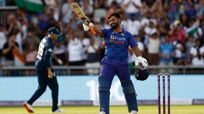 India's Rishabh Pant celebrates reaching his century&nbsp; (Action Images via Reuters)