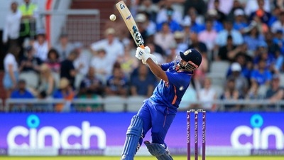 Rishabh Pant plays a shot during the final ODI against England at Old Trafford (AFP) Rishabh Pant plays a shot during the final ODI against England at Old Trafford (AFP)
