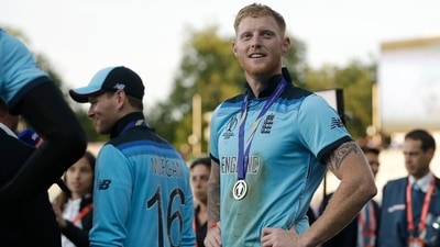 England's Ben Stokes stands on the field after the presentation after winning the Cricket World Cup final (AP)