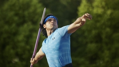 Olympic champion Neeraj Chopra throws a javelin while training (Under Armour) Olympic champion Neeraj Chopra throws a javelin while training (Under Armour)