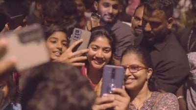 Sai Pallavi at a movie theatre in Chennai. Sai Pallavi at a movie theatre in Chennai. 