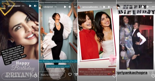 Janhvi Kapoor, Rakul Preet Singh, Sonali Bendre and Jacqueline Fernandez wish Priyanka Chopra on her birthday.