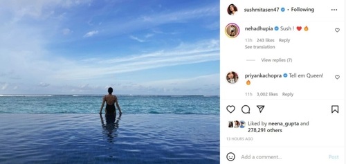 Priyanka Chopra reacted to Sushmita Sen's post.&nbsp;