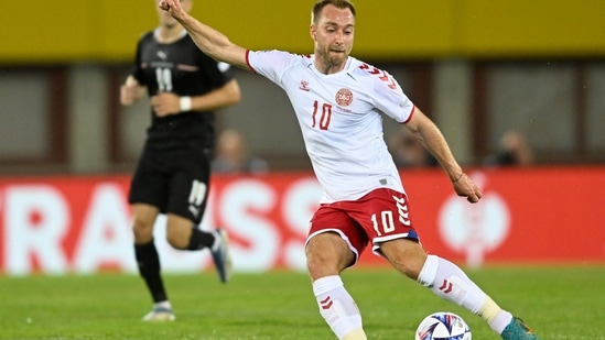 Denmark's Christian Eriksen passes the ball during a UEFA Nations League match.(AP)