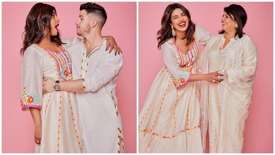 Priyanka celebrated her first Holi with Nick Jonas dressed in this white embroidered Anarkali suit set. The Kurti comes adorned with intricate embroidery in pink, yellow, pastel blue and orange shades. Ornate earrings, bold red lips and glowing skin completed Priyanka's style picks with the outfit. Which look of Priyanka do you like the most?(Instagram/@priyankachopra)