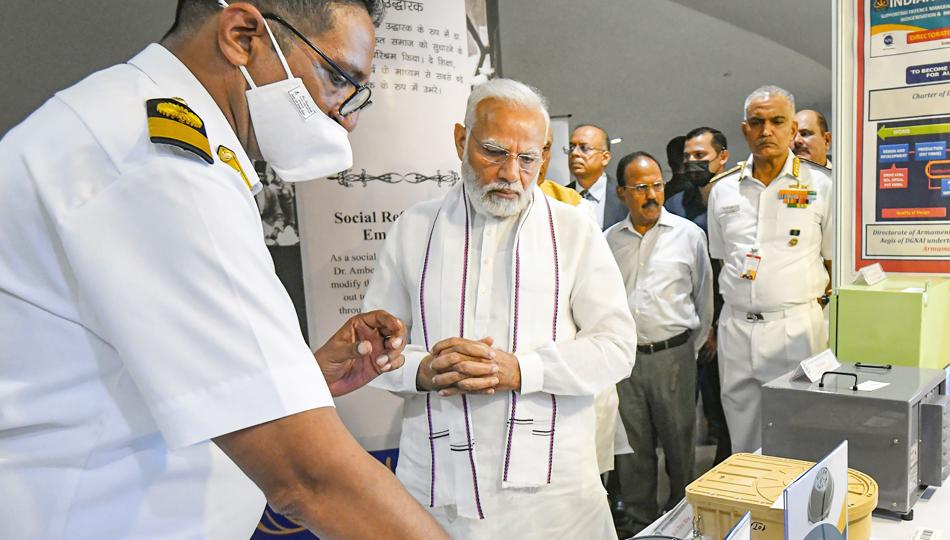 Prime Minister Narendra Modi during the Naval Innovation and Indigenisation Organisation (NIIO) Seminar ‘Swavlamban’, in New Delhi on Monday. (PTI)