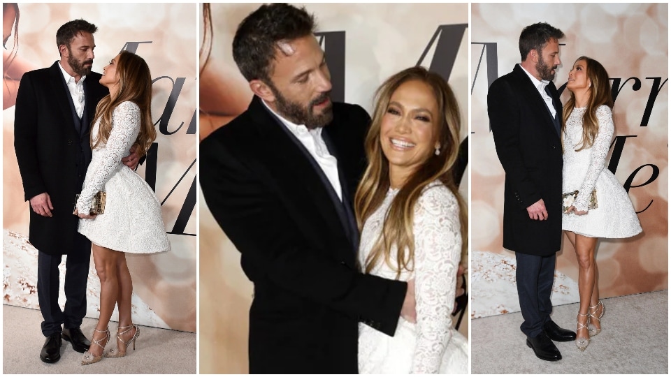 Jennifer Lopez and Ben Affleck at the premiere of Marry Me.&nbsp;