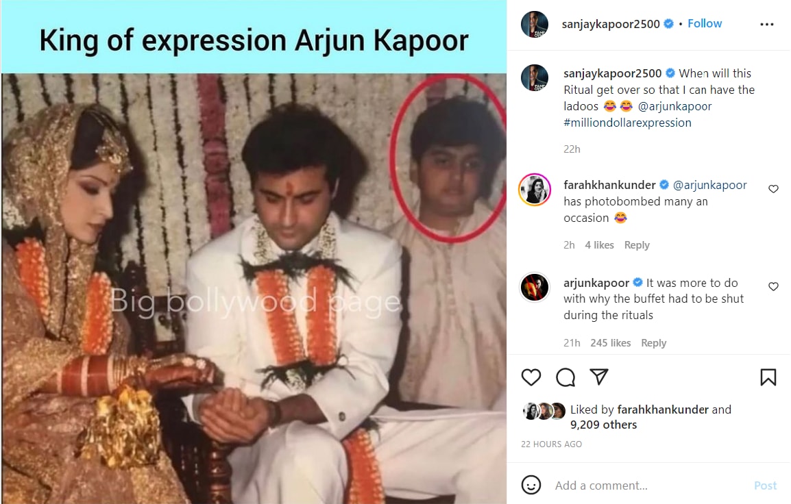 Sanjay Kapoor shares a pic with Maheep Kapoor and Arjun Kapoor.