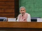 External affairs minister S. Jaishankar with Union ministers Pralhad Joshi and Parshottam Rupala during a meeting with on Sri Lanka on Tuesday. External affairs minister S. Jaishankar with Union ministers Pralhad Joshi and Parshottam Rupala during a meeting with on Sri Lanka on Tuesday.