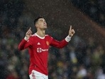 Manchester United's Cristiano Ronaldo celebrates a goal.