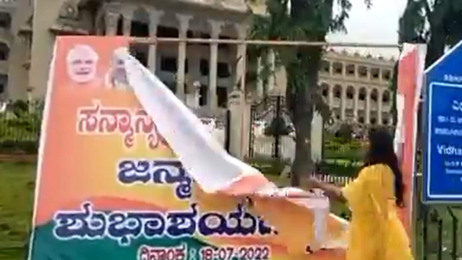 Watch: Bengaluru woman tears down illegal flex wishing BJP MLA a happy  birthday | Bengaluru - Hindustan Times