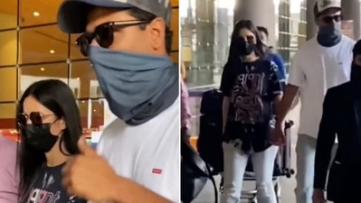 Katrina Kaif and Vicky Kaushal spotted at Mumbai airport on Tuesday. (Yogen Shah) Katrina Kaif and Vicky Kaushal spotted at Mumbai airport on Tuesday. (Yogen Shah)