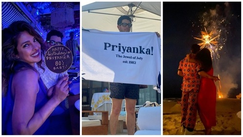 Priyanka Chopra and Nick Jonas during her birthday celebrations. Priyanka Chopra and Nick Jonas during her birthday celebrations. 