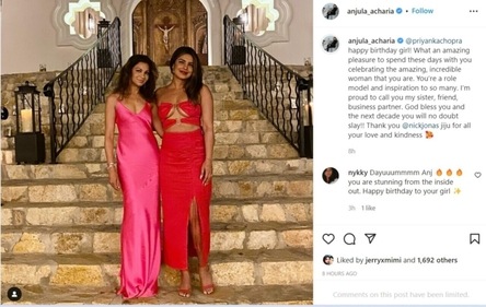 Anjula Acharia shared a picture with Priyanka. Anjula Acharia shared a picture with Priyanka. 