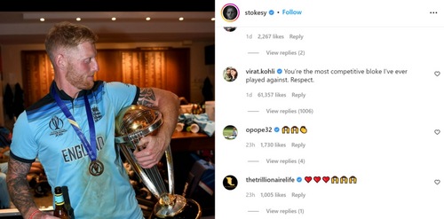 Virat Kohli's comment on Ben Stokes' retirement post