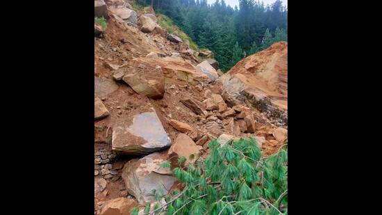 The landslide struck the petrol pump construction site near Kangra Flour Mil l on the Kangra-Tanda road on Monday night. (Representative photo)