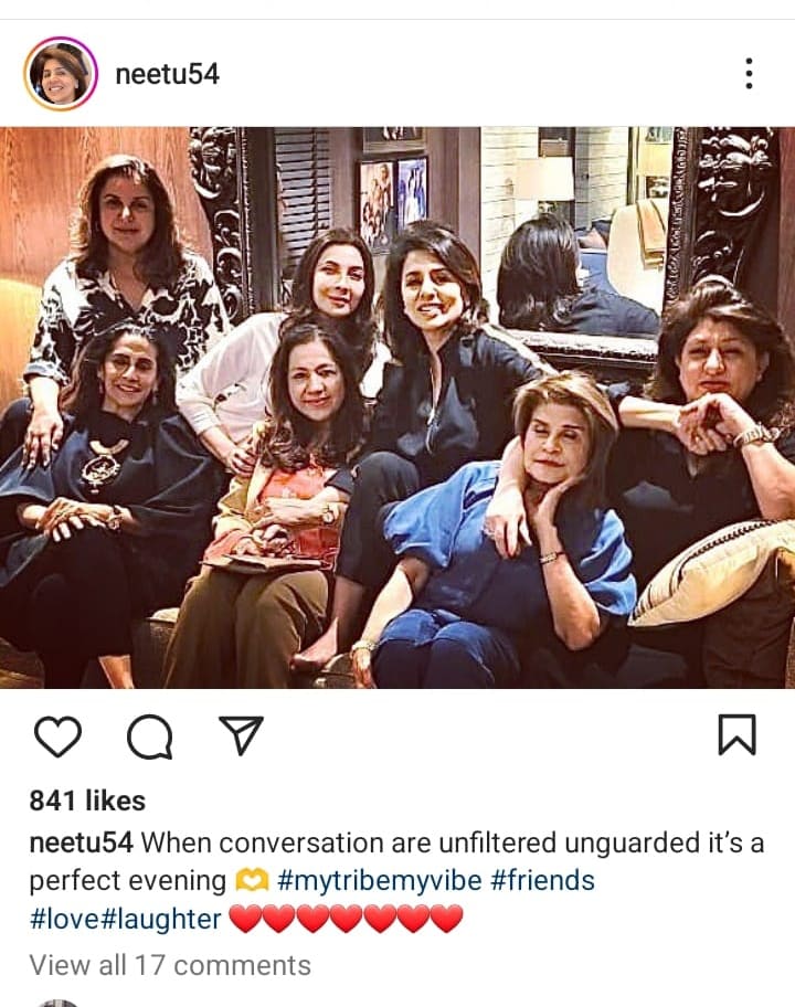 Neetu Kapoor shared a picture from a get-together on Instagram.&nbsp;