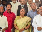Margaret Alva with Mallikarjun Kharge, Tiruchi Siva, Vaiko and other opposition leaders after filing her nomination papers at Parliament House, in New Delhi.(PTI) Margaret Alva with Mallikarjun Kharge, Tiruchi Siva, Vaiko and other opposition leaders after filing her nomination papers at Parliament House, in New Delhi.(PTI)