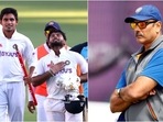 Indian players after the victory in Gabba Test and Ravi Shastri Indian players after the victory in Gabba Test and Ravi Shastri