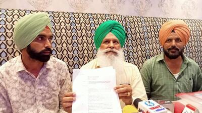 Members of the gram panchayat of Papri village addressing the media in Mohali on Wednesday. (HT Photo)