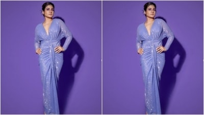 “Lilac hues,” Raveena captioned her pictures as she posed for the stunning fashion photoshoot. (Instagram/@officialraveenatandon)