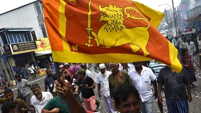 A man holds up Sri Lankan flag out of joy. (AFP) A man holds up Sri Lankan flag out of joy. (AFP)