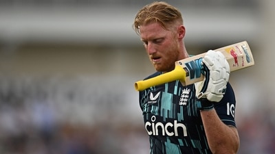 Ben Stokes reacts as he leaves the pitch after being out in his final ODI appearance (AFP)