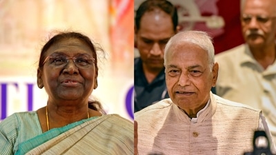 Presidential candidates Droupadi Murmu and Yashwant Sinha in file pic.