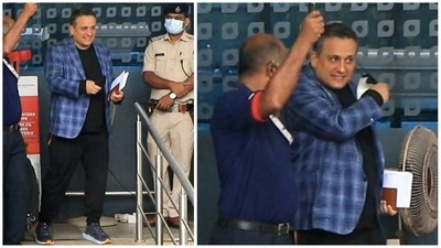 Joe Russo, one half of the Russo Brothers and co-director of Hollywood film The Gray Man, arrived in India on Wednesday. He will be attending the Indian premiere of the film, along with Dhanush, ahead of its release on Netflix on July 22. (Varinder Chawla) 