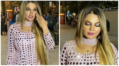 Rakhi Sawant at the Mumbai airport on Wednesday. (Varinder Chawla) Rakhi Sawant at the Mumbai airport on Wednesday. (Varinder Chawla)