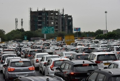 Traffic jam at Gurugram-Delhi Border after heavy rain in Gurugram, India, on Wednesday, July 20, 2022. (Photo by Vipin Kumar/Hindustan Times)