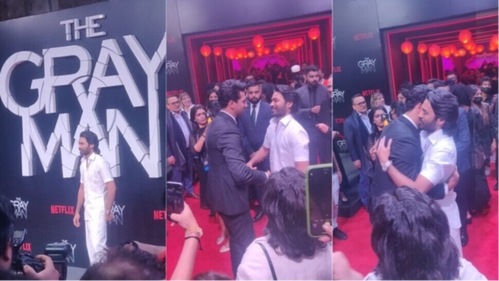 Dhanush met actor Vicky Kaushal. Dhanush met actor Vicky Kaushal.