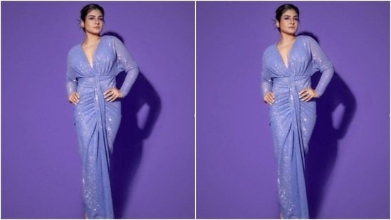 “Lilac hues,” Raveena captioned her pictures as she posed for the stunning fashion photoshoot.(Instagram/@officialraveenatandon)