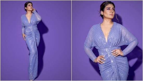 HT India’s Most Stylish Awards was a star-studded night with Bollywood celebrities bracing the red carpet in their most stunning attire. Raveena Tandon, who was also present at the red carpet, looked absolutely gorgeous in a shimmery gown as she slayed fashion goals on how to own the red carpet. Take a look at her pictures here.(Instagram/@officialraveenatandon)