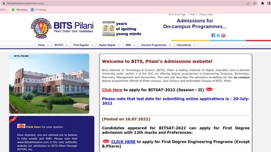 BITSAT 2022 session 2 registration to ends today at bitsadmission.com