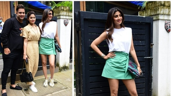 Rajiv Adatia of Bigg Boss 15 fame, Shamita Shetty and Shilpa Shetty stepped out for lunch on Wednesday. The trio was spotted outside a restaurant and posed for the paparazzi. Shilpa recently made her film comeback with Nikamma, which failed to perform in theatres.