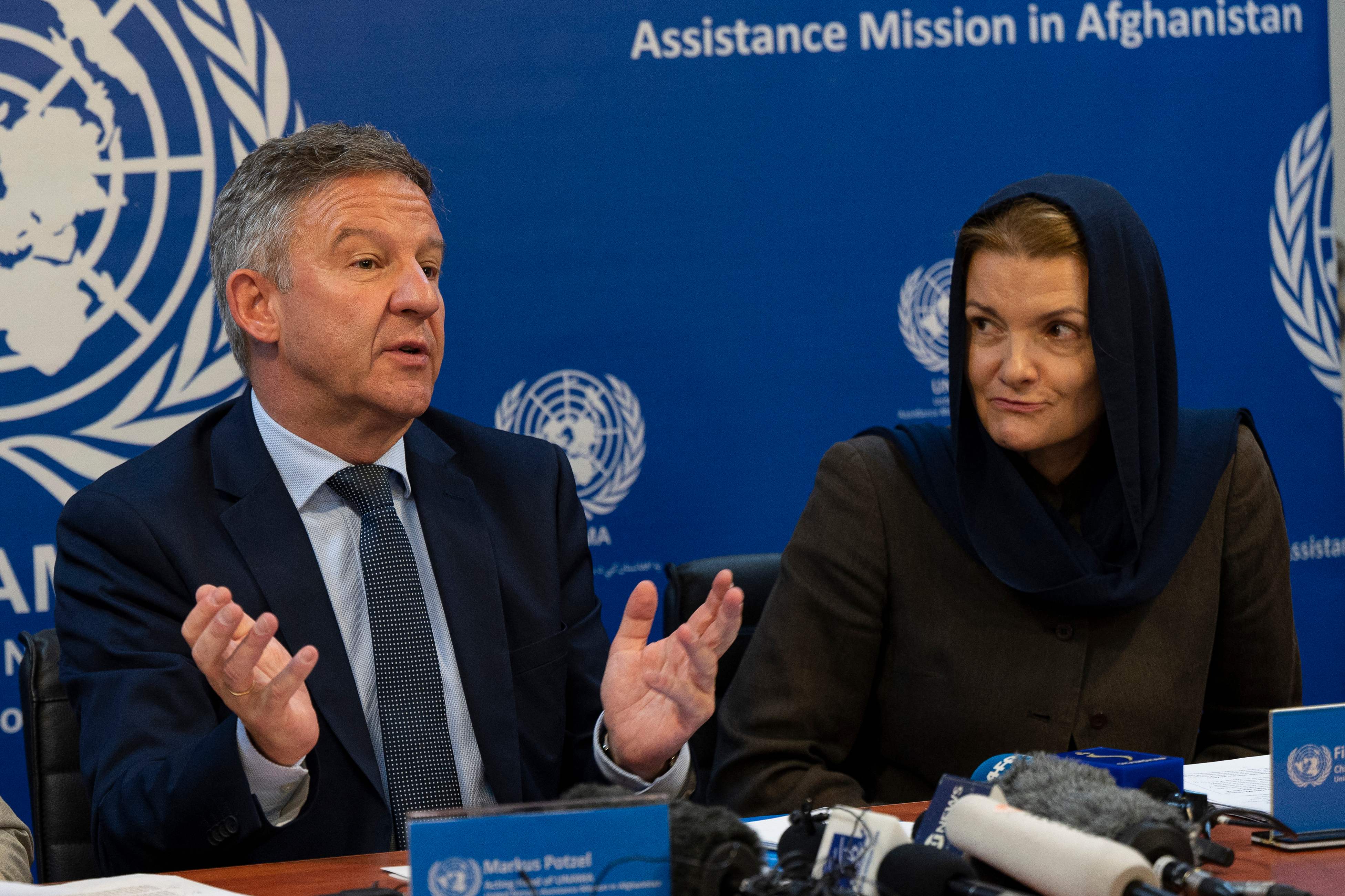 Markus Potzel, acting head of UNAMA, speaks during a press conference in Kabul on Wednesday.&nbsp; (AFP)