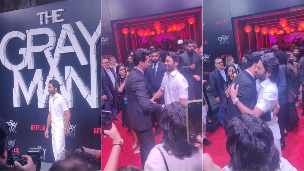 Dhanush Wears Veshti For 'The Gray Man' Mumbai Premiere, Poses