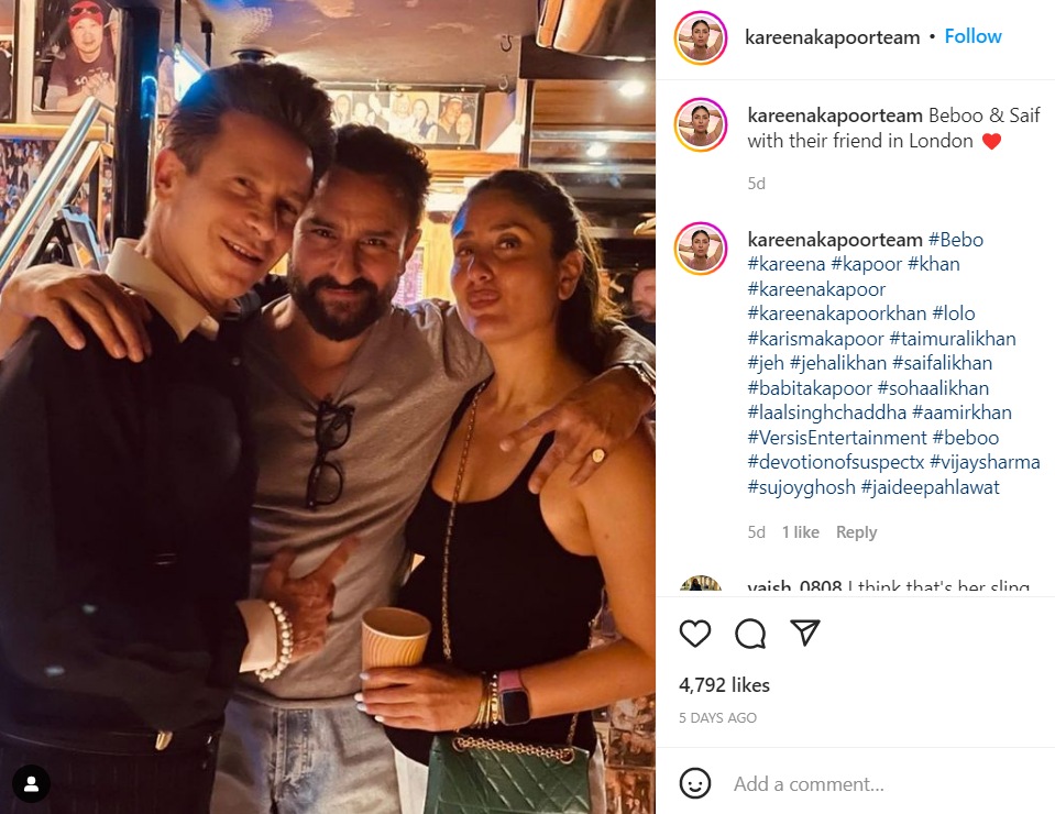 Fan accounts have shared a picture of Kareena Kapoor and Saif Ali Khan from London.