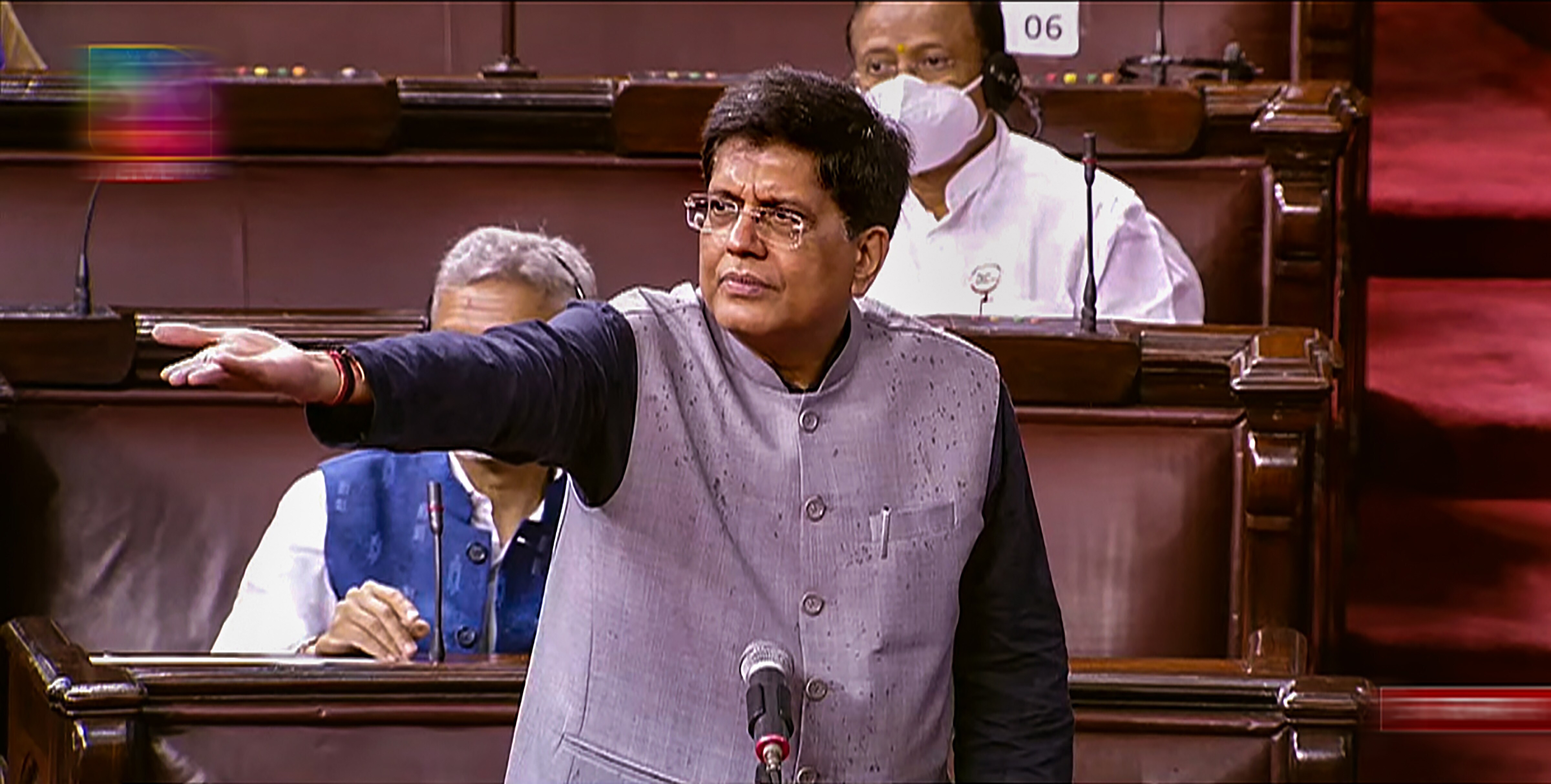 Union minister and BJP leader Piyush Goyal, who is also the Leader of House in Rajya Sabha, Piyush Goyal speaks during ongoing monsoon session of Parliament, on Wednesday. (Sansad TV/PTI Photo) Union minister and BJP leader Piyush Goyal, who is also the Leader of House in Rajya Sabha, Piyush Goyal speaks during ongoing monsoon session of Parliament, on Wednesday. (Sansad TV/PTI Photo)