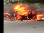 A fire call was received about a school bus from Bal Bharti Public School near Sector 7 in Delhi's Rohini area.(ANI) A fire call was received about a school bus from Bal Bharti Public School near Sector 7 in Delhi's Rohini area.(ANI)