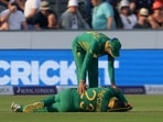 South Africa's Andile Phehlukwayo reacts after sustaining an injury&nbsp;