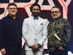 American movie directors and producers Anthony Russo and Joe Russo with Dhanush (centre) during The Gray Man promotions in Mumbai. American movie directors and producers Anthony Russo and Joe Russo with Dhanush (centre) during The Gray Man promotions in Mumbai. 