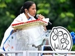Bengal chief minister Mamata Banerjee delivers her speech to mark the annual Martyrs Day in Kolkata. (Photo by Dibyangshu SARKAR / AFP)