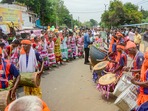 National Democratic Alliance (NDA)-backed Presidential candidate Droupadi Murmu is leading against Opposition candidate Yashwant Sinha after the end of the first round of counting of votes which started at 11 am on Thursday. Celebrations began in her native village of Rairangpur in Odisha with sweets, tribal music and dance.(PTI)