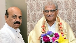 Karnataka Chief Minister Basavaraj Bommai with Veerendra Heggade after his appointment to Rajya Sabha.  (ANI Photo)